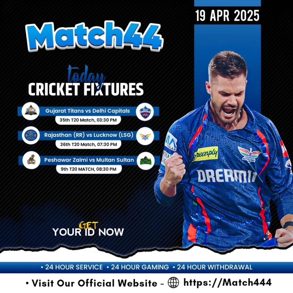 Match44 10 Match44 is a trusted cricket betting and fantasy gaming platform, offering live match predictions, casino games, and real-time odds on IPL, World Cup, Test, and ...